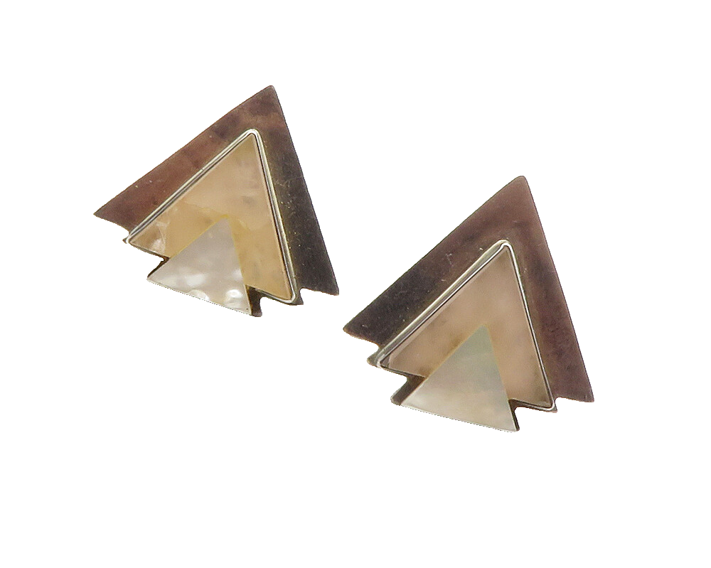GFMW 925 Sterling Silver  Vintage Mother Of Pearl Pointed Drop Earrings EG6377