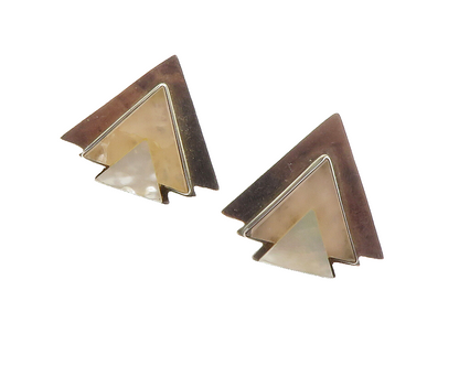 GFMW 925 Sterling Silver  Vintage Mother Of Pearl Pointed Drop Earrings EG6377