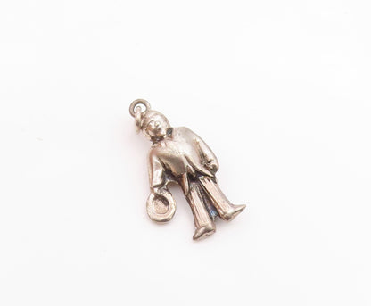 925 Sterling Silver  Vintage Petite Man In Suit With Hat Pendant  PT17956