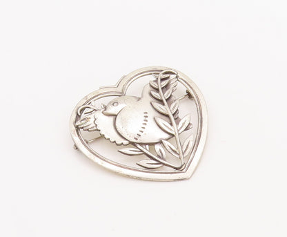 925 Sterling Silver Vintage Brooch Pin Antique Floral Cutout Love Heart  BP11080