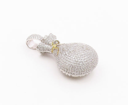 925 Silver  Vintage Shiny Cubic Zirconia Encrusted Money Bag Pendant  PT18347