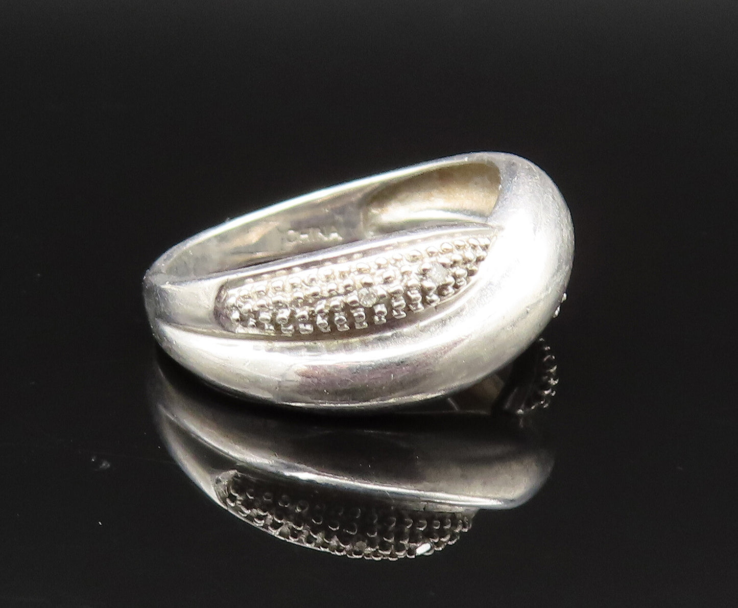 925 Sterling Silver  Vintage Genuine Diamonds Crisscross Ring Sz 7.5  RG25644