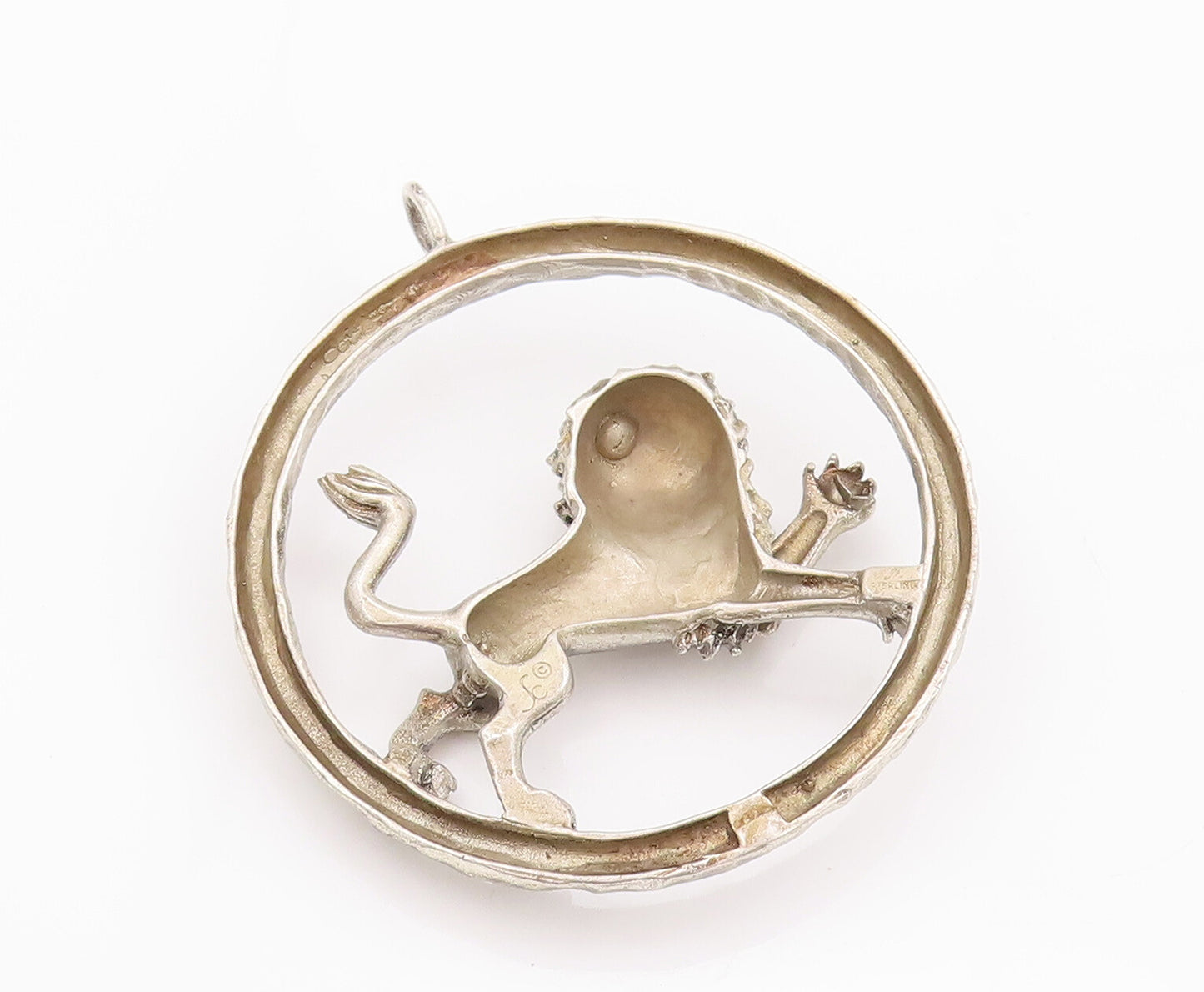 925 Sterling Silver Vintage Pendant Designer Framed Large Roaring Lion  PT22936