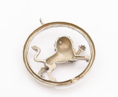 925 Sterling Silver Vintage Pendant Designer Framed Large Roaring Lion  PT22936