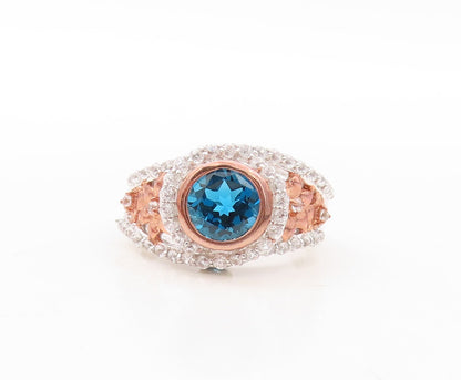 925 Sterling Silver Vintage Ring Floral Carved Sapphire & CZ Inlay Sz 7  RG30841