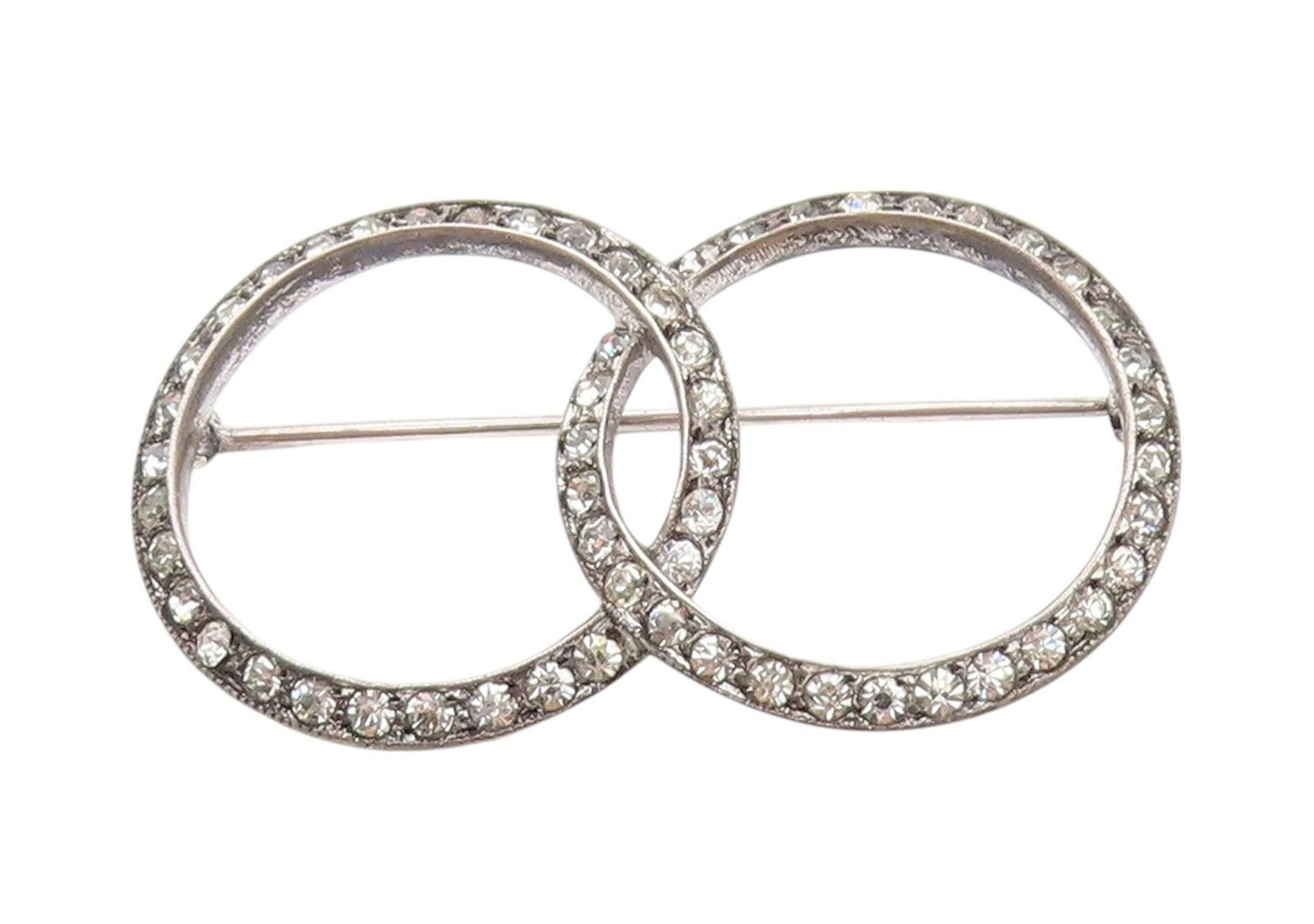 925 Sterling Silver Vintage Brooch Dark Tone CZ Interlocked Rings  BP11506