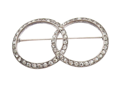 925 Sterling Silver Vintage Brooch Dark Tone CZ Interlocked Rings  BP11506