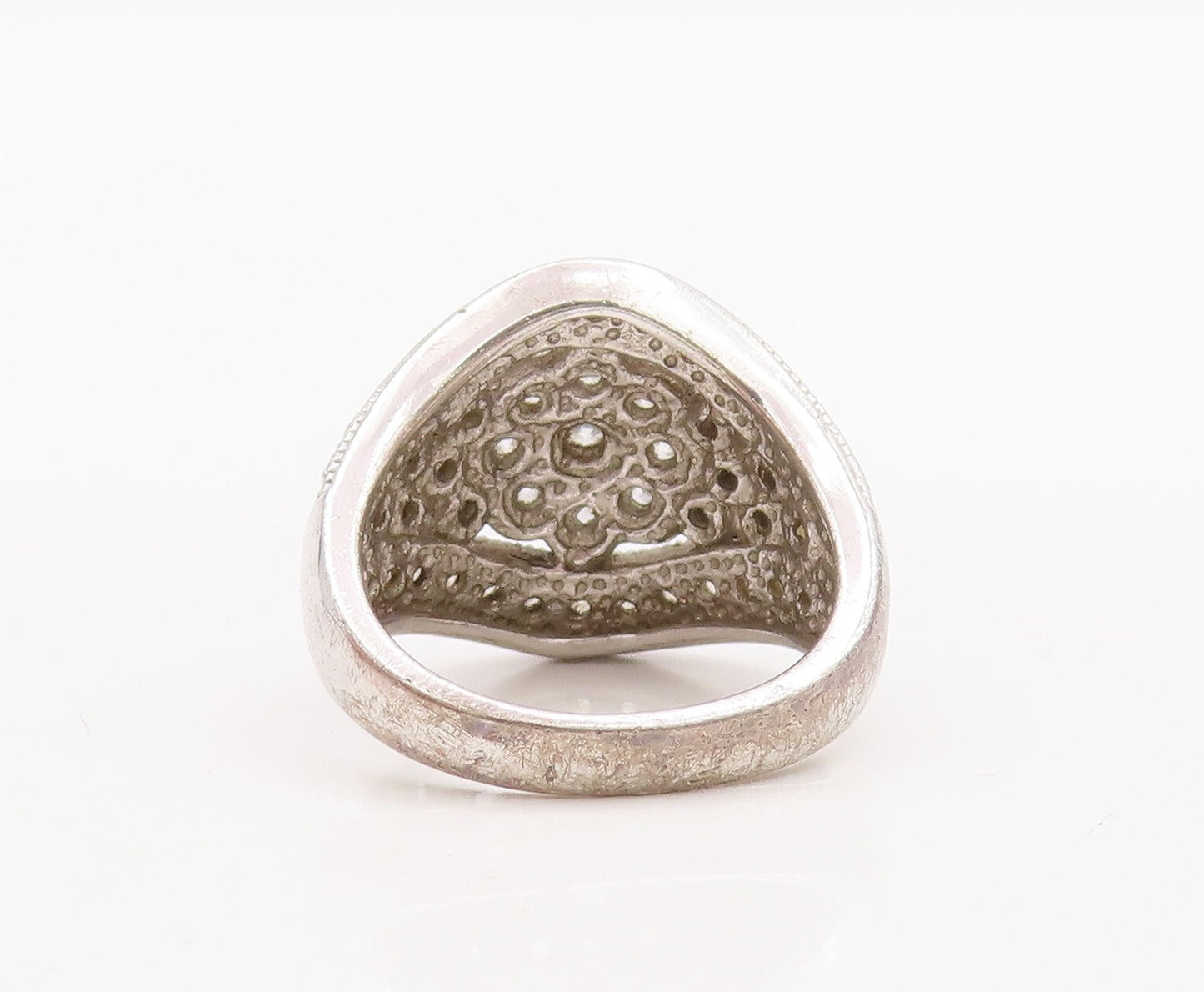925 Sterling Silver Vintage Ring Round Topaz Beaded Floral Design  Sz 7  RG29073