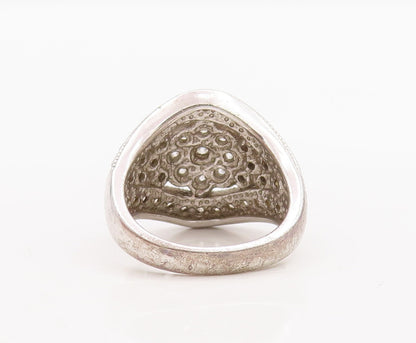 925 Sterling Silver Vintage Ring Round Topaz Beaded Floral Design  Sz 7  RG29073