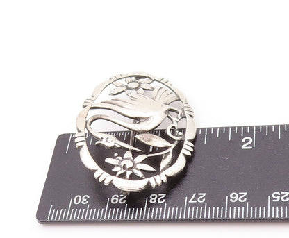 925 Sterling Silver Vintage Brooch  BAUR Cutout Stork & Floral Design  BP11552