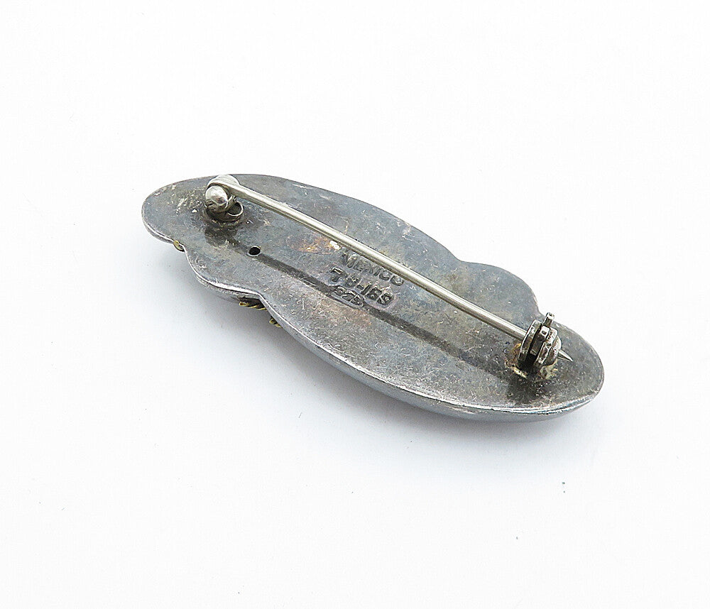 MEXICO 925 Sterling Silver  Vintage Oxidized Two Tone Twist Brooch Pin  BP2725
