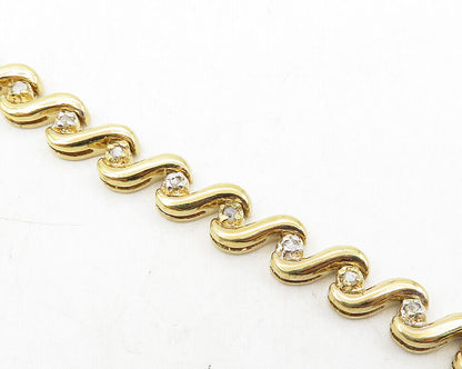 925 Sterling Silver  Genuine Diamonds Gold Plated Wavy Chain Bracelet  BT4407