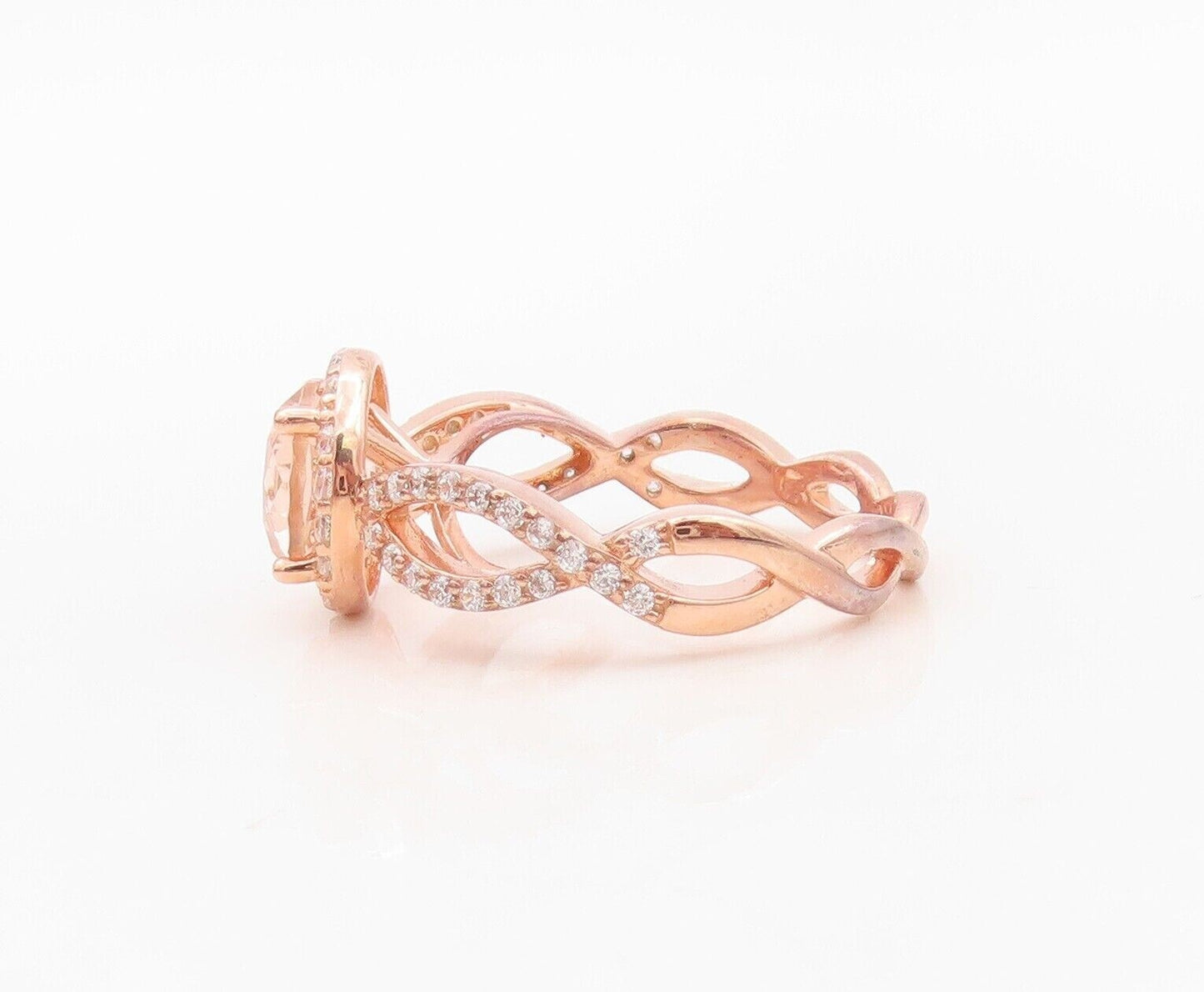 925 Sterling Silver Vintage Ring Rose Gold Plated Morganite & CZ  Sz 7  RG30169