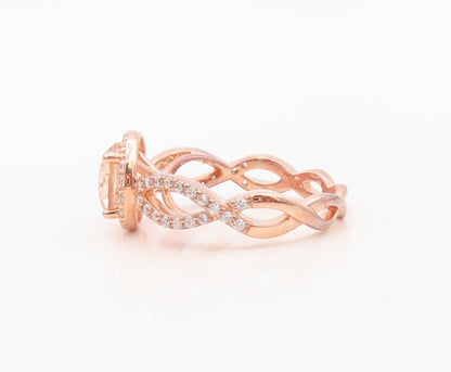 925 Sterling Silver Vintage Ring Rose Gold Plated Morganite & CZ  Sz 7  RG30169