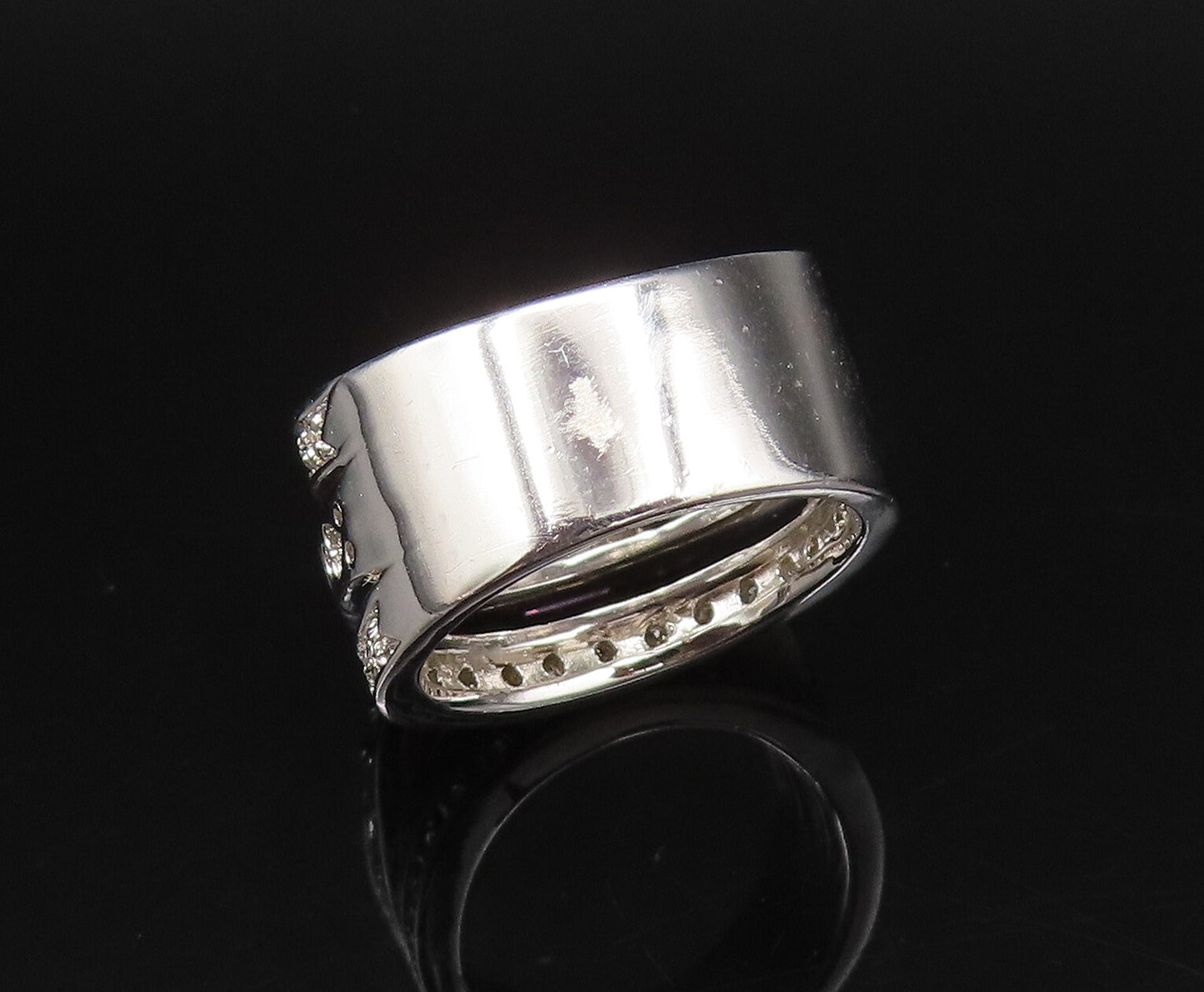 925 Silver  Vintage Purple & White Cubic Zirconia Open Band Ring Sz 7  RG25995