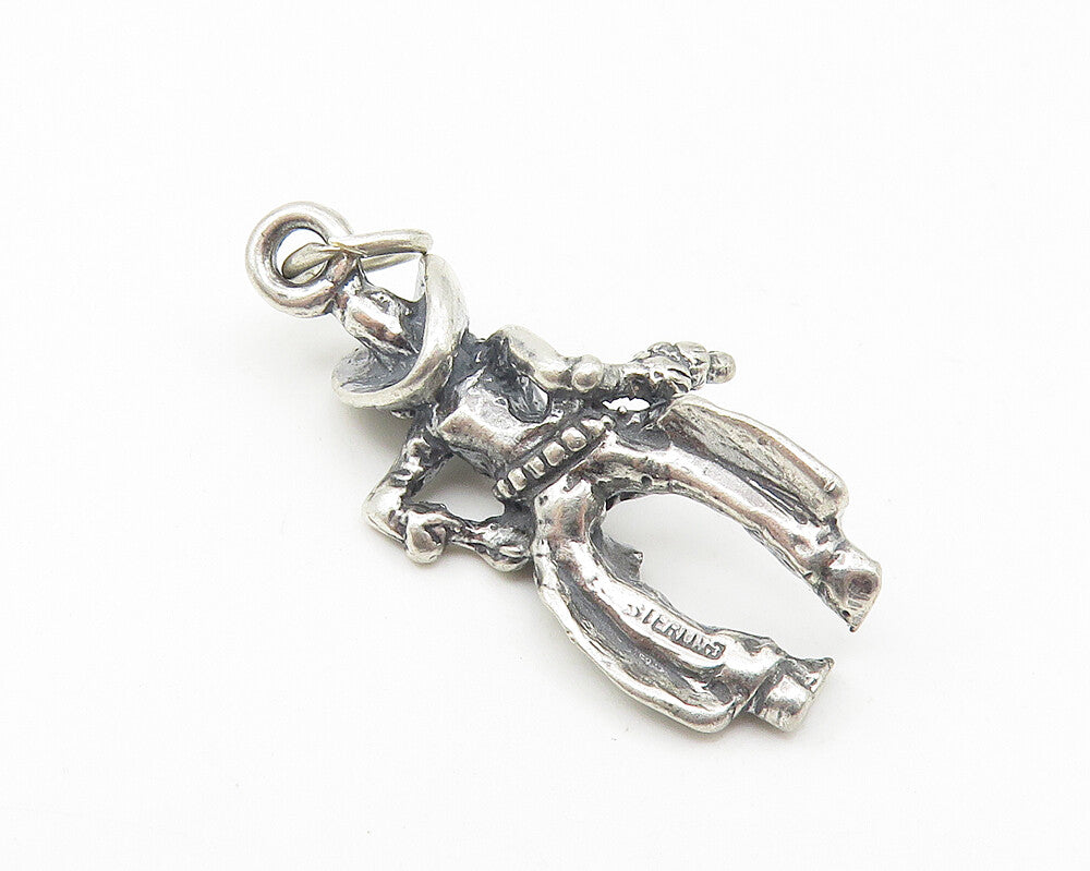 925 Sterling Silver  Vintage Petite Oxidized Cowboy Figure Drop Pendant PT8694