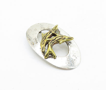 925 Sterling Silver  Vintage Shiny 2 Tone Leaping Dolphins Brooch Pin  BP1724