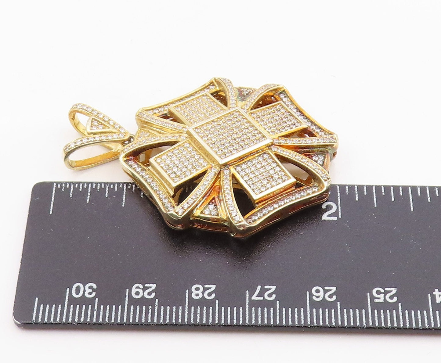 925 Sterling Silver  Vintage Cubic Zirconia Gold Plated Floral Pendant PT18688