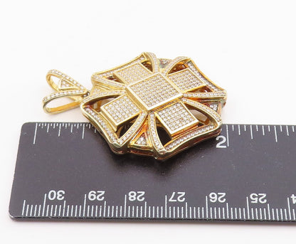 925 Sterling Silver  Vintage Cubic Zirconia Gold Plated Floral Pendant PT18688