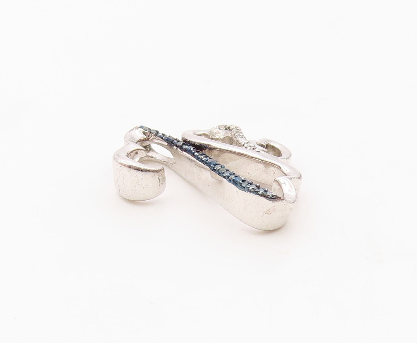 925 Silver  Vintage Genuine Blue & White Diamonds Love Hearts Pendant  PT19813