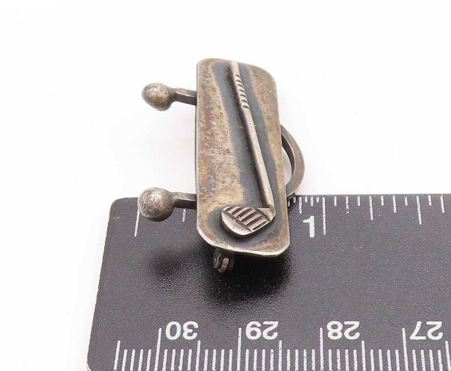 925 Sterling Silver Vintage Brooch Dark Tone Retro Golf Club Lapel Pin  BP11927