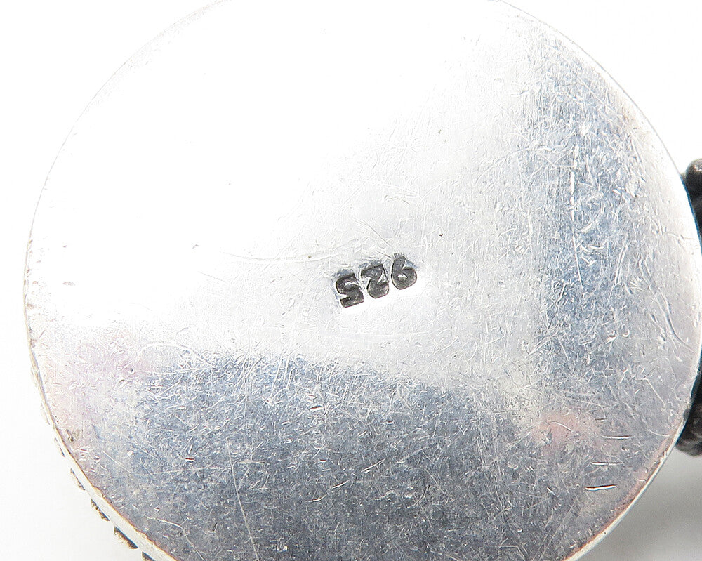 925 Sterling Silver  Vintage Cabochon Cut Black Onyx Floral Pendant  PT9291
