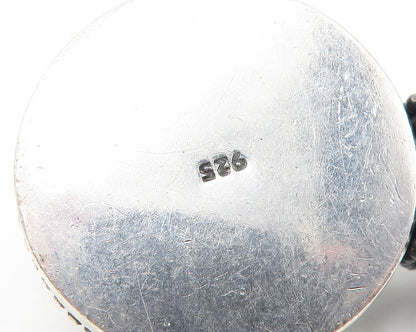 925 Sterling Silver  Vintage Cabochon Cut Black Onyx Floral Pendant  PT9291