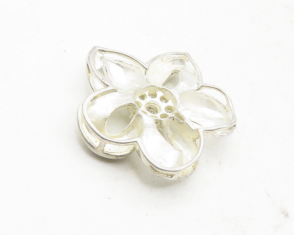 925 Sterling Silver  Vintage Cubic Zirconia Open Flower Motif Pendant  PT7719