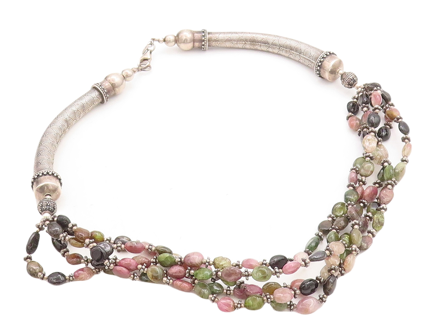 925 Silver  Vintage Black Onyx Quartz & Amethyst Beaded Chain Necklace  NE2262