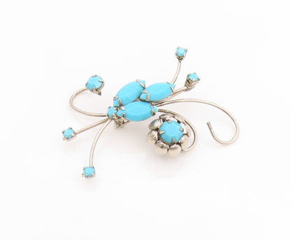 925 Sterling Silver Vintage Brooch Pin Modernist Turquoise Swirly Flower BP12275