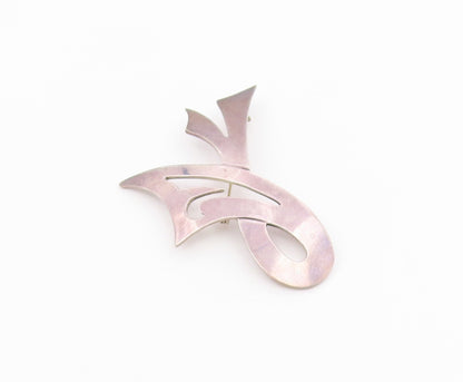 MEXICO 925 Sterling Silver  Vintage Dark Tone Cutout Ribbon Brooch Pin  BP3903