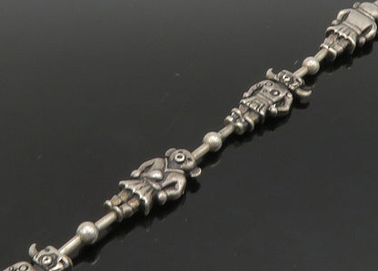 SOUTHWESTERN 925 Silver Vintage Turquoise Bull & Bear Chain Necklace NE3691