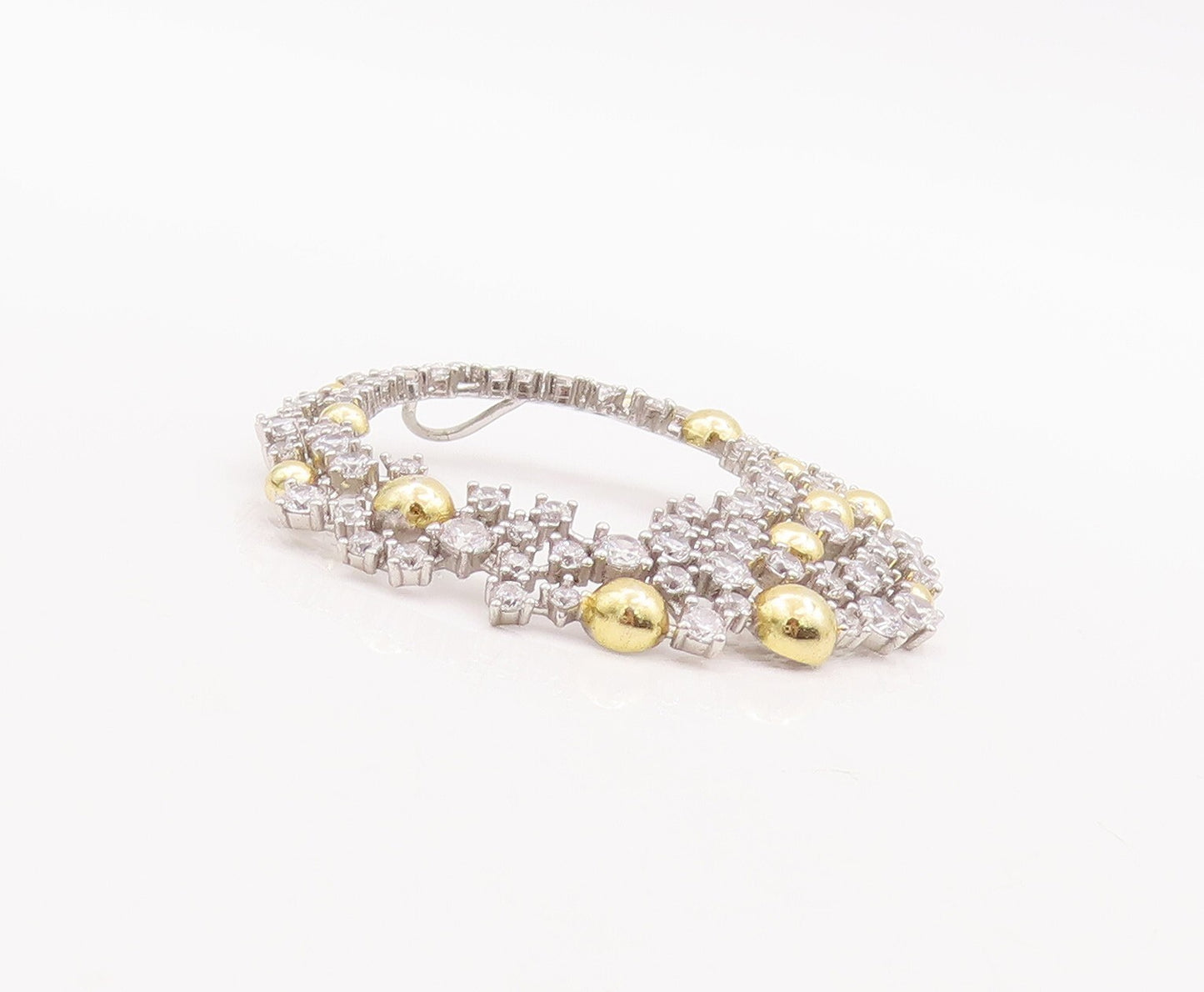 925 Sterling Silver Vintage Pendant Round Cut CZ Gold Plated Beads Ring  PT23397