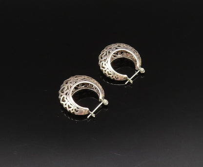 925 Sterling Silver  Vintage Openwork Scroll Love Hearts Hoop Earrings EG11969