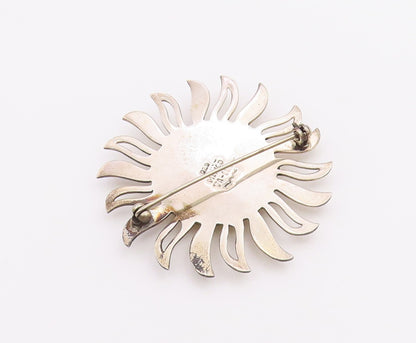 MEXICO 925 Sterling Silver  Vintage Shiny Two Tone Sun Face Brooch Pin  BP7963