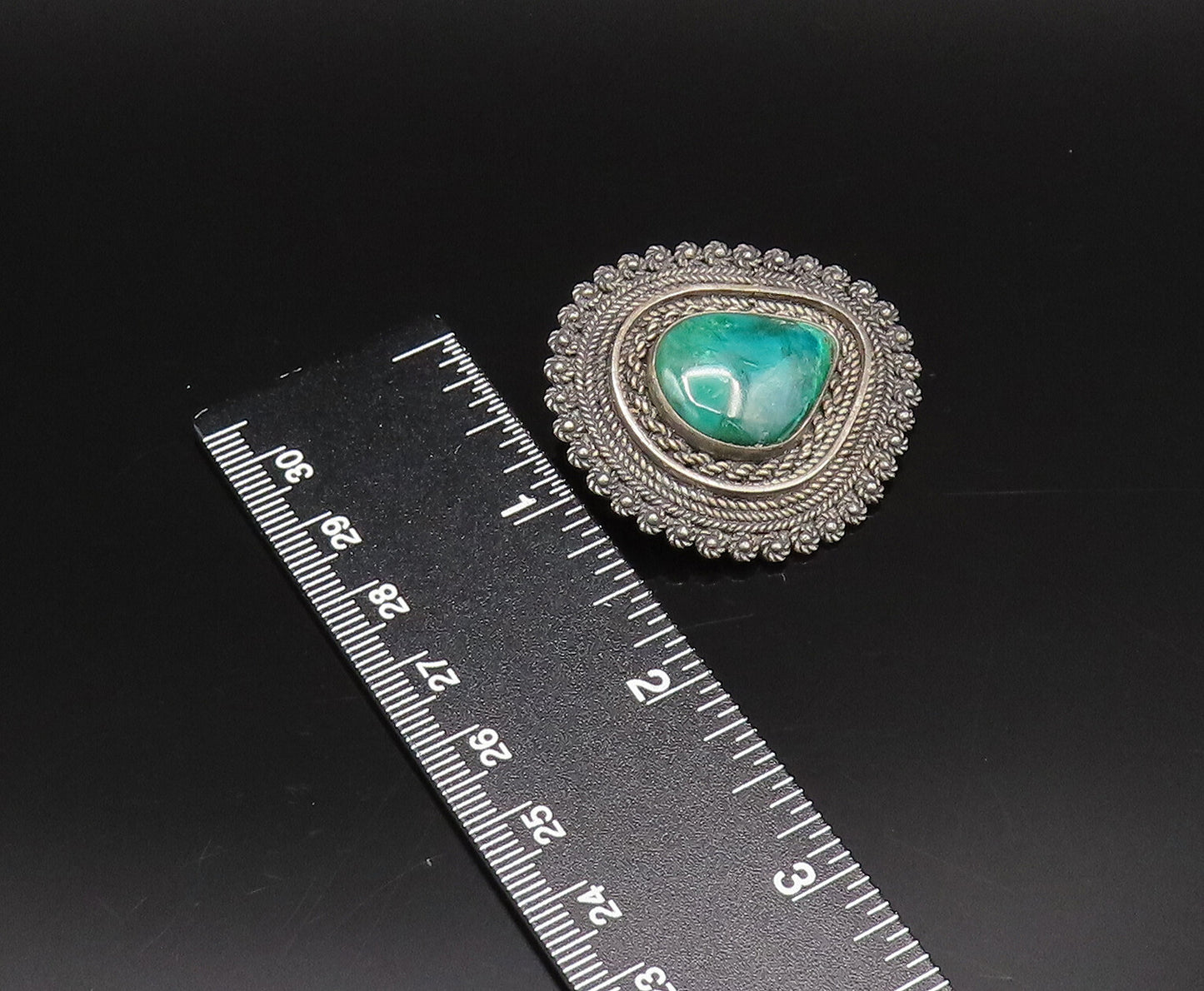 ISRAEL 925 Sterling Silver Vintage Rope Twist & Chrysocolla Brooch Pin BP10026