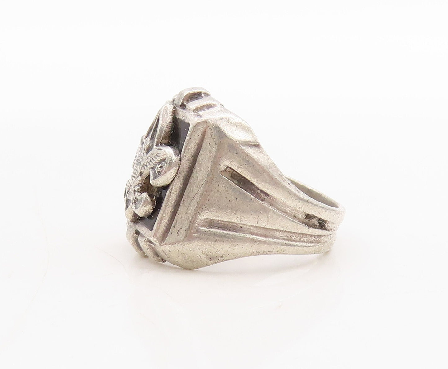 925 Sterling Silver Vintage Ring Solid US Military Logo Carved  Sz 6  RG31684