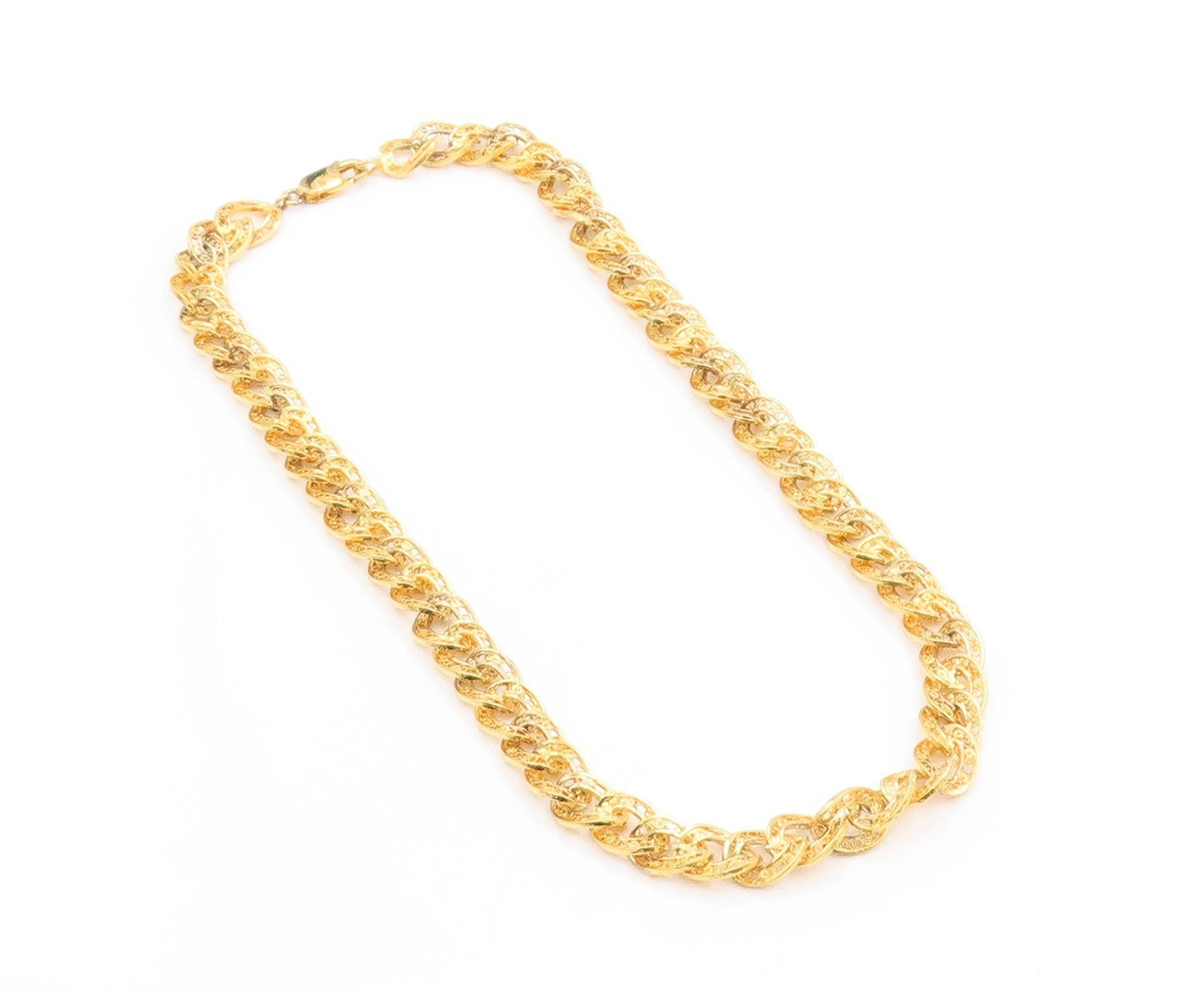 925 Sterling Silver Vintage Necklace Gold Plated Curb Cuban Link Chain  NE4652