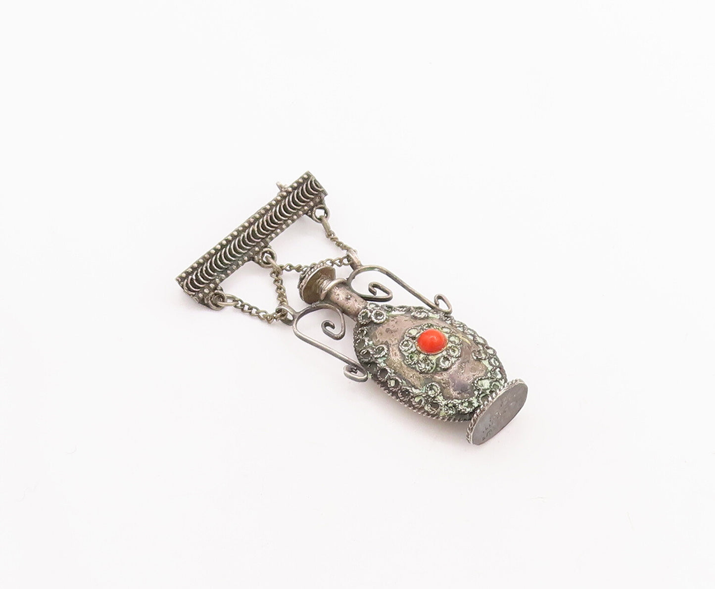 925 Sterling Silver Vintage Brooch Pin ISRAEL Gemstone Bottle (OPENS)  BP11067