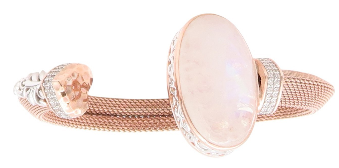925 Sterling Silver Vintage Bracelet Rose Gold Plated Oval Opal & CZ  BT11232