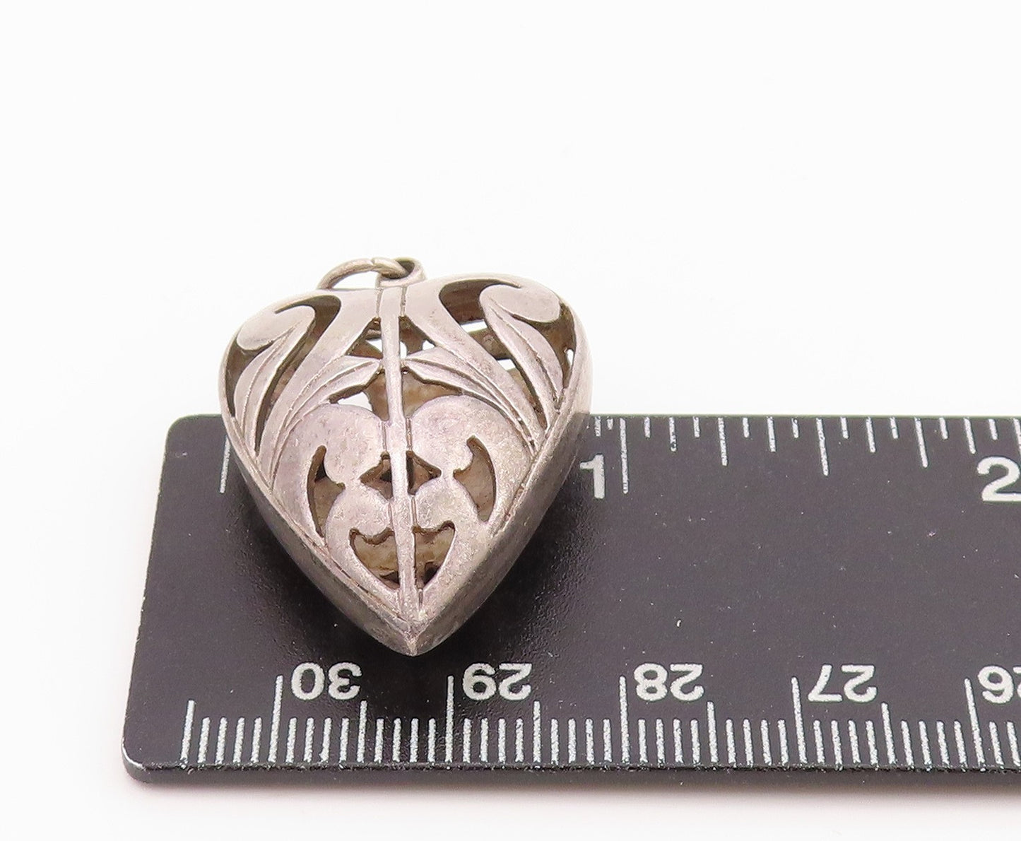 925 Sterling Silver Vintage Pendant Antique Swirls Cutout Puffed Heart  PT24331