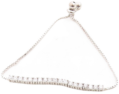 925 Silver  White Cubic Zirconia Adjustable Child Box Chain Bracelet  BT1060