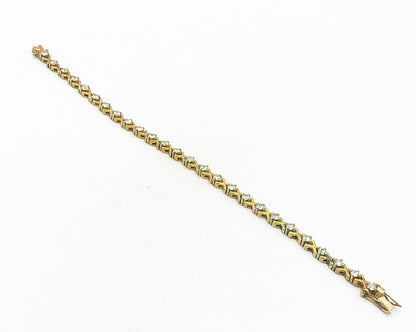 925 Sterling Silver  Vintage Petite White Topaz X Link Chain Bracelet  BT4263