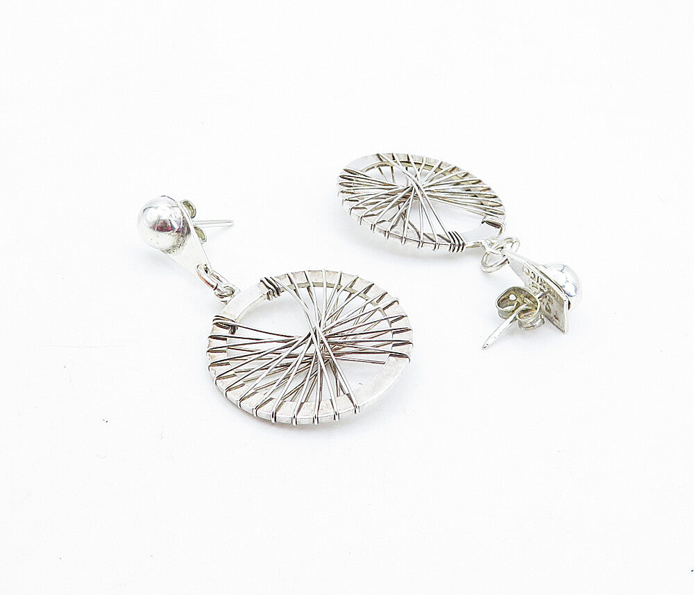 MEXICO 925 Sterling Silver  Vintage Shiny Wire Wrapped Drop Earrings  EG2797