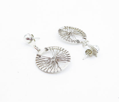 MEXICO 925 Sterling Silver  Vintage Shiny Wire Wrapped Drop Earrings  EG2797