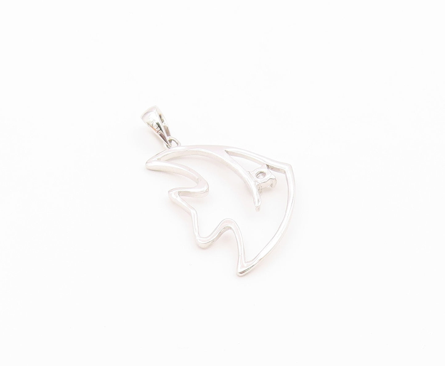 925 Sterling Silver  Vintage Cubic Zirconia Fish Outline Pendant  PT19052