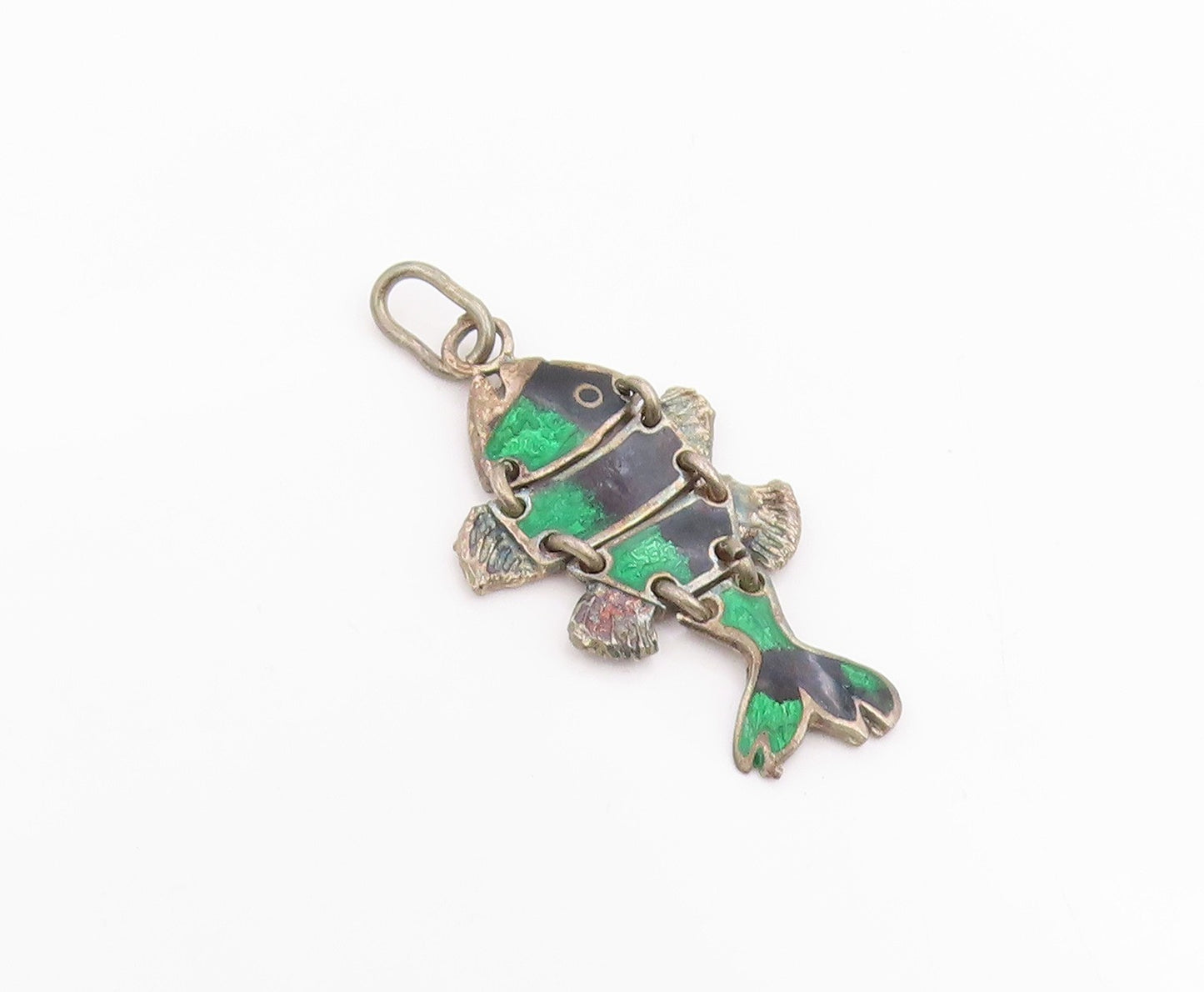 925 Sterling Silver Vintage Pendant Articulated Enamel Koi Fish Charm  PT25963