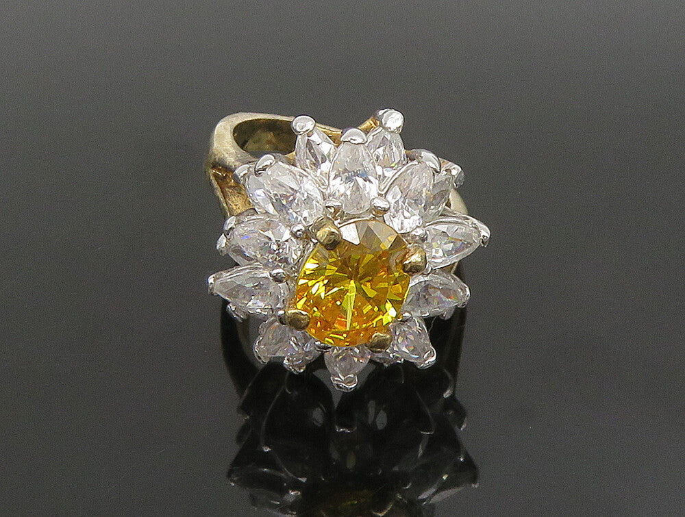 EDCO 925 Silver  Vintage Yellow & White Cubic Zirconia Ring Sz 6.5  RG25353