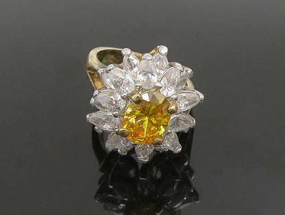 EDCO 925 Silver  Vintage Yellow & White Cubic Zirconia Ring Sz 6.5  RG25353