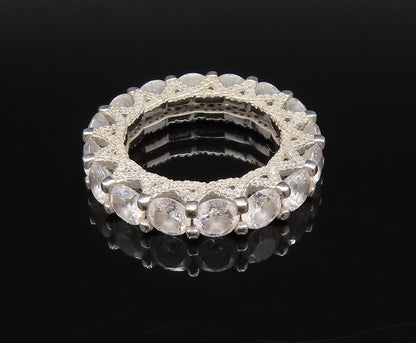 925 Silver  Vintage Star Detail & Cubic Zirconia Eternity Ring Sz 7.5  RG26097